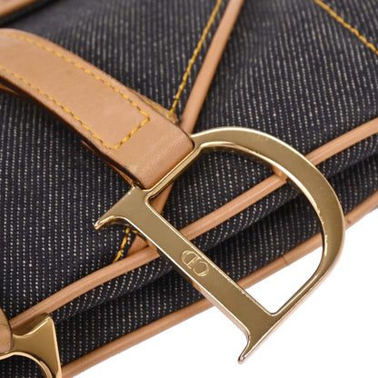 Christian Dior 2002 Navy Denim Double Saddle Handbag