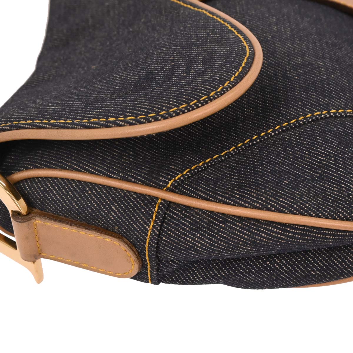 Christian Dior 2002 Navy Denim Double Saddle Handbag
