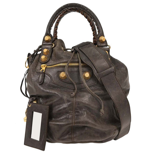 Balenciaga Brown Classic Mini Pompon 2way Shoulder Handbag
