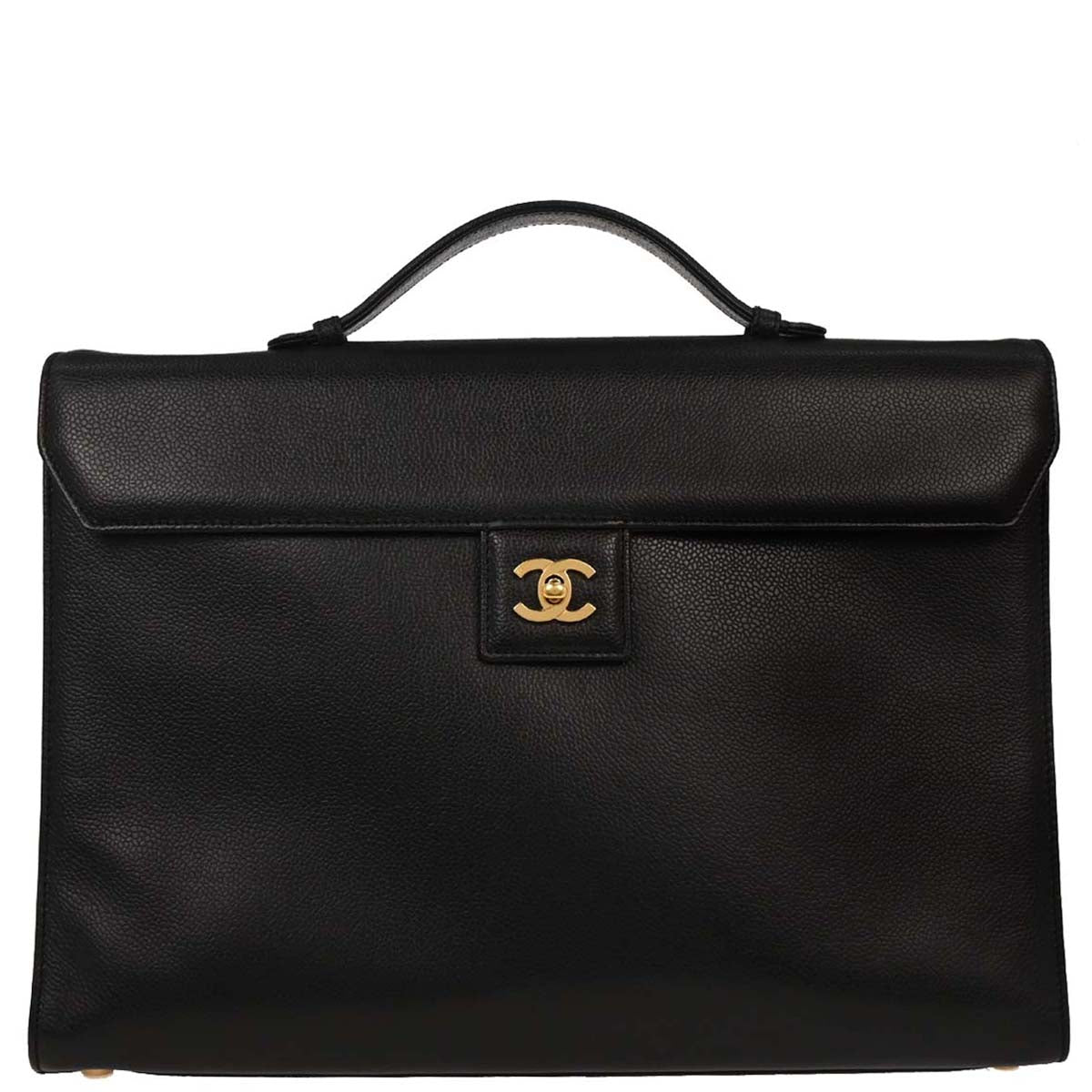 Chanel 1997-1999 Black Caviar Briefcase Business Handbag