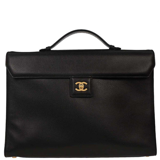 Chanel 1997-1999 Black Caviar Briefcase Business Handbag