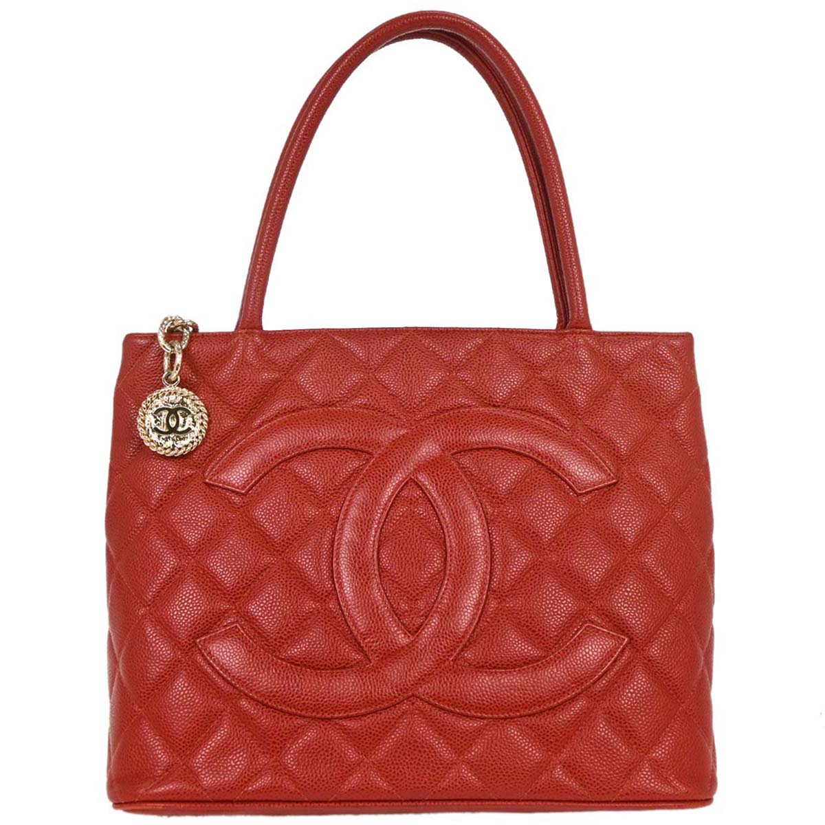 Chanel 2001-2003 Red Caviar Medallion Tote Handbag