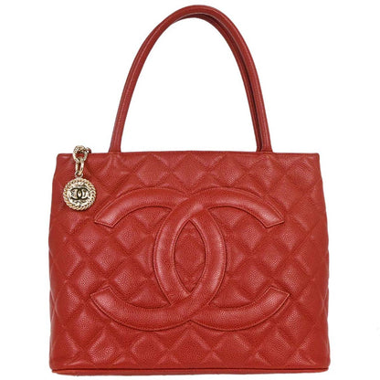 Chanel 2001-2003 Red Caviar Medallion Tote Handbag