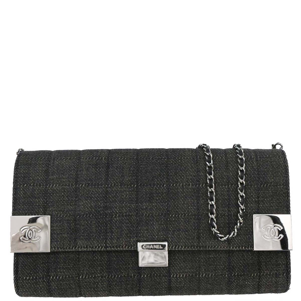 Chanel 2001-2003 Gray Canvas Choco Bar Shoulder Bag