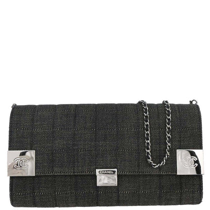 Chanel 2001-2003 Gray Canvas Choco Bar Shoulder Bag