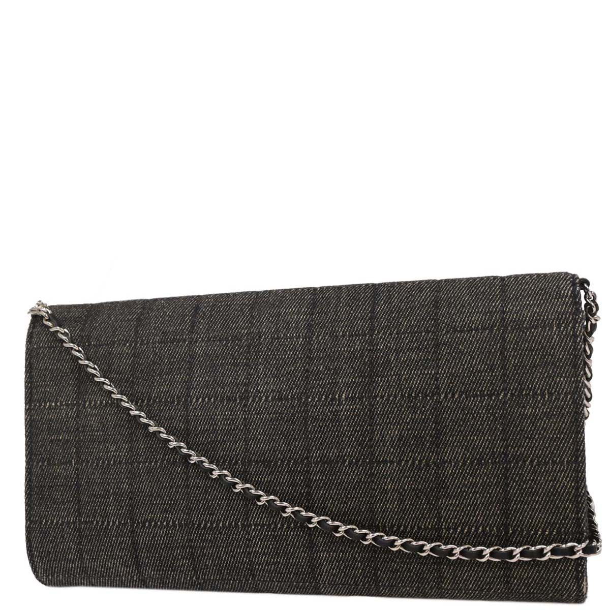 Chanel 2001-2003 Gray Canvas Choco Bar Shoulder Bag