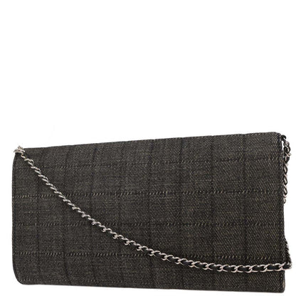 Chanel 2001-2003 Gray Canvas Choco Bar Shoulder Bag