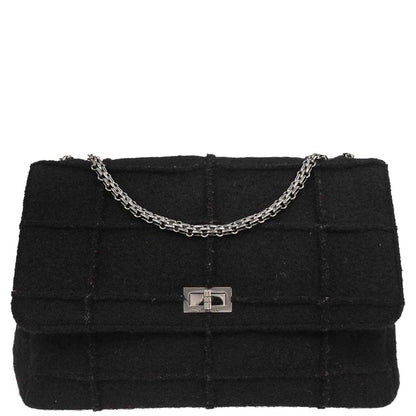 Chanel 1997-1999 Black Wool 2.55 Choco Bar Shoulder Bag