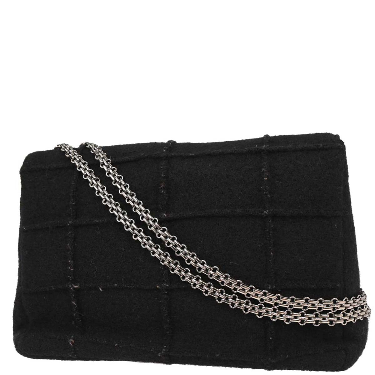 Chanel 1997-1999 Black Wool 2.55 Choco Bar Shoulder Bag