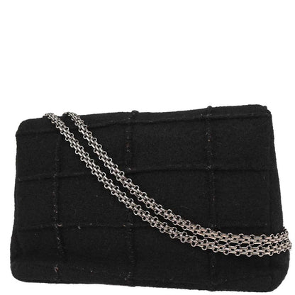 Chanel 1997-1999 Black Wool 2.55 Choco Bar Shoulder Bag