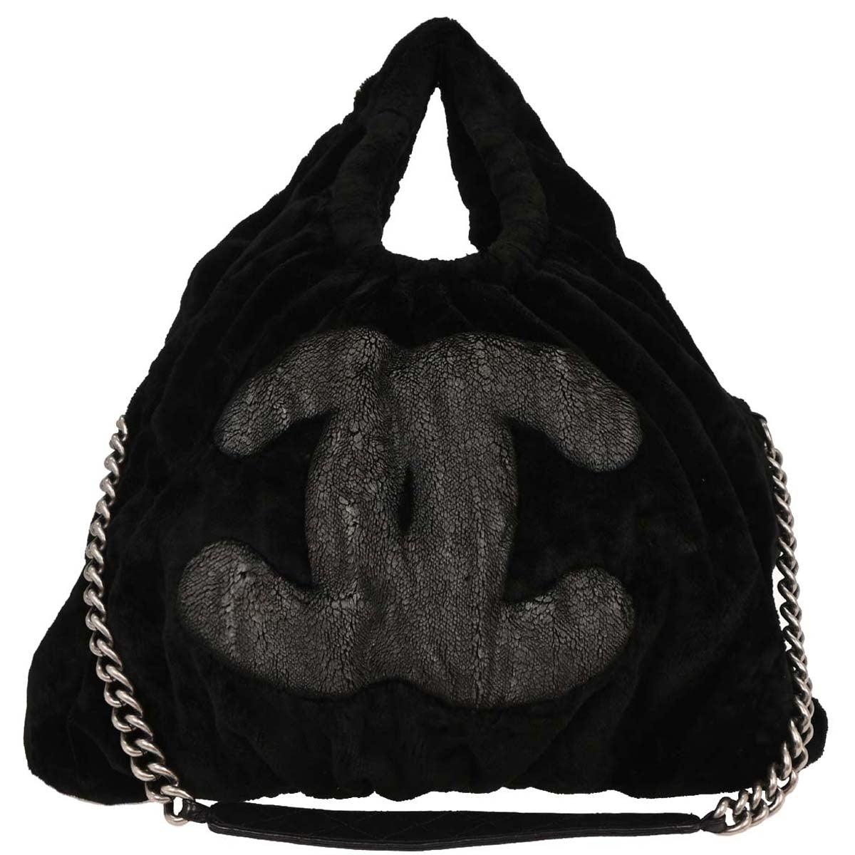 Chanel 2010-2011 Black Faux Fur Hobo 2way Handbag