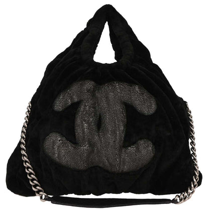 Chanel 2010-2011 Black Faux Fur Hobo 2way Handbag