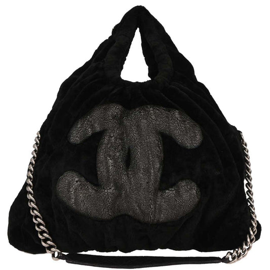 Chanel 2010-2011 Black Faux Fur Hobo 2way Handbag