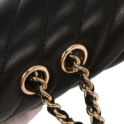 Chanel 2019 Black Lambskin Turnlock Mini Full Flap Chevron Shoulder Bag