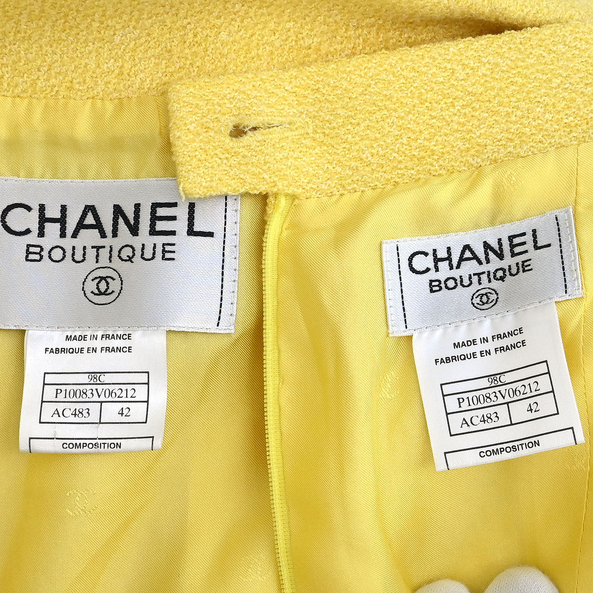 Chanel 1998 Setup Suit Jacket Skirt Yellow #42