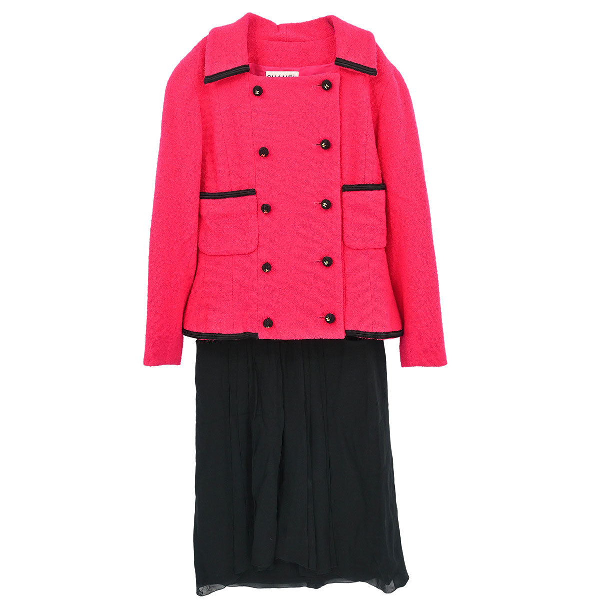 Chanel Setup Suit Jacket Skirt Pink Black #36