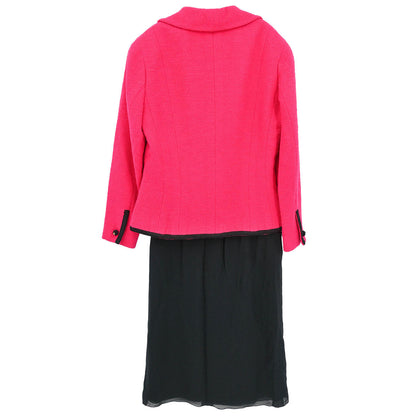 Chanel Setup Suit Jacket Skirt Pink Black #36