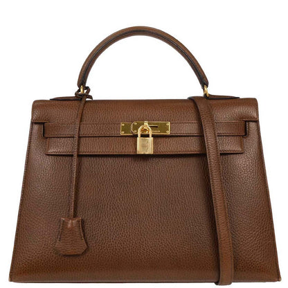 Hermes Marron Fonce Ardennes Kelly 32 Sellier Handbag