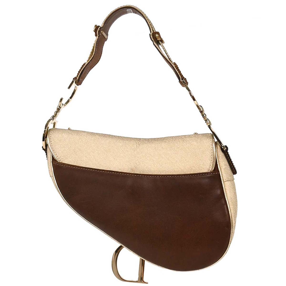 Christian Dior 2003 Gold Leather Canvas Saddle Handbag