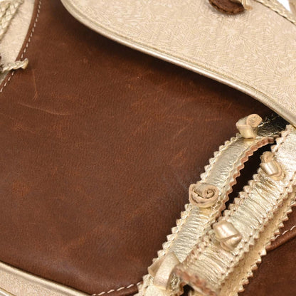 Christian Dior 2003 Gold Leather Canvas Saddle Handbag