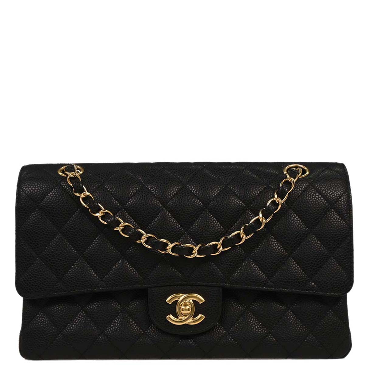 Chanel 2009-2010 Black Caviar Medium Classic Double Flap Shoulder Bag