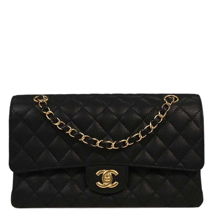 Chanel 2009-2010 Black Caviar Medium Classic Double Flap Shoulder Bag