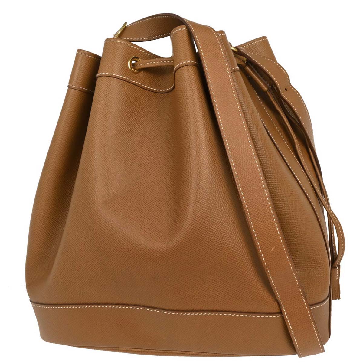 Hermes Courchevel Gold Market GM Bucket Drawstring Shoulder Bag