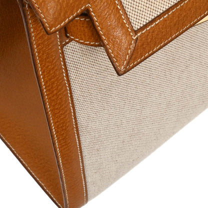 Hermes Beige Gold Toile H Pigskin Kelly 32 Sellier Handbag