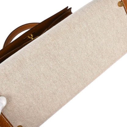 Hermes Beige Gold Toile H Pigskin Kelly 32 Sellier Handbag