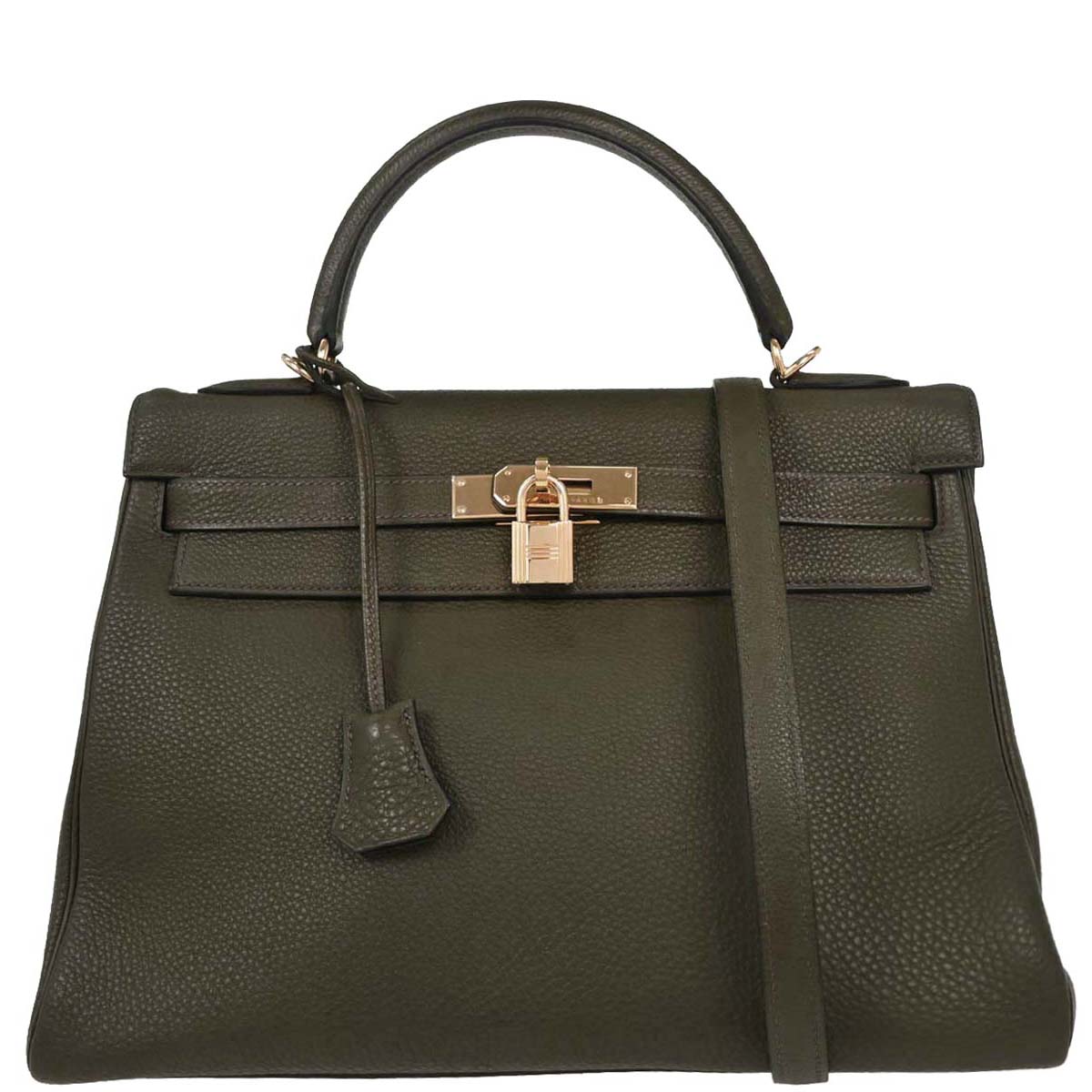 Hermes Olive Green Togo Kelly 32 Retourne Handbag