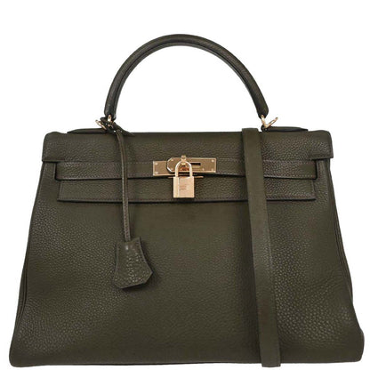 Hermes Olive Green Togo Kelly 32 Retourne Handbag