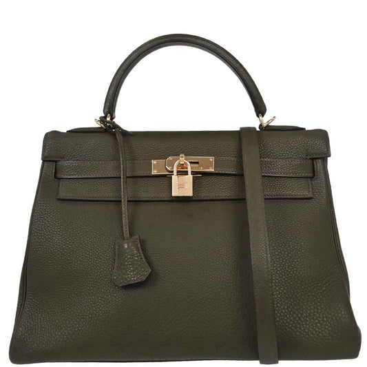 Hermes Olive Green Togo Kelly 32 Retourne Handbag