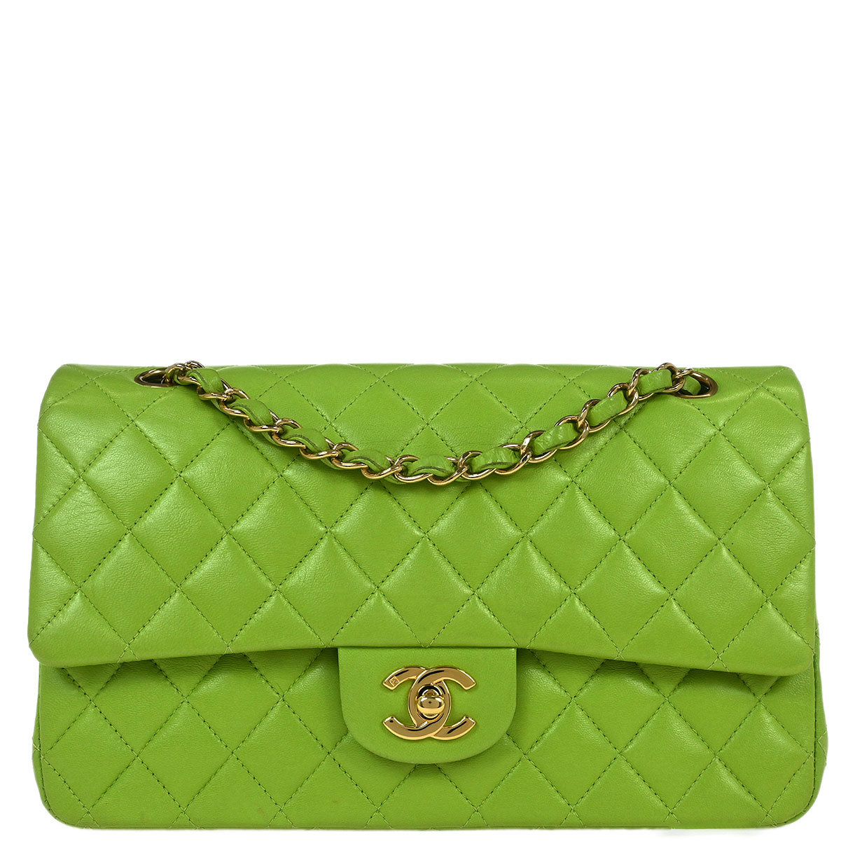 Chanel 2002-2003 Light Green Lambskin Medium Classic Double Flap Shoulder Bag