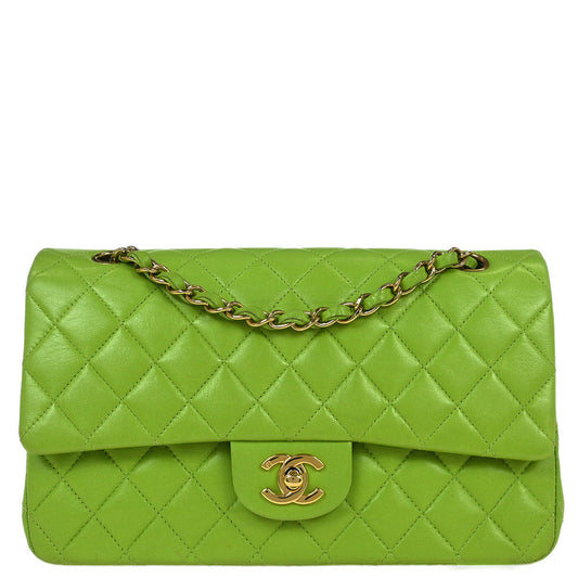 Chanel 2002-2003 Light Green Lambskin Medium Classic Double Flap Shoulder Bag