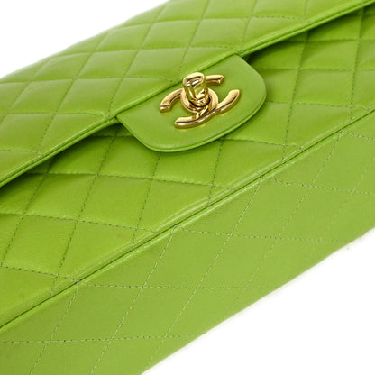 Chanel 2002-2003 Light Green Lambskin Medium Classic Double Flap Shoulder Bag