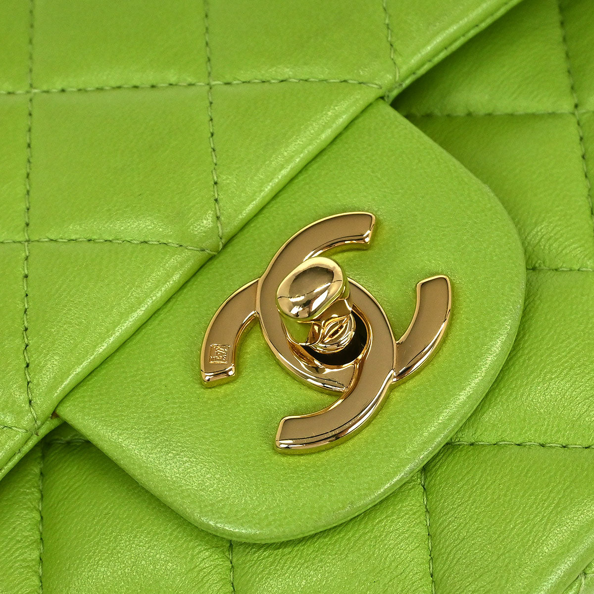 Chanel 2002-2003 Light Green Lambskin Medium Classic Double Flap Shoulder Bag
