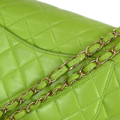 Chanel 2002-2003 Light Green Lambskin Medium Classic Double Flap Shoulder Bag