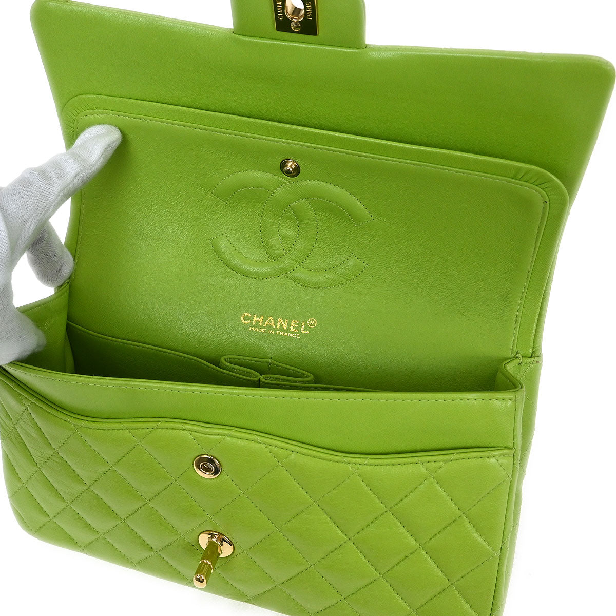 Chanel 2002-2003 Light Green Lambskin Medium Classic Double Flap Shoulder Bag