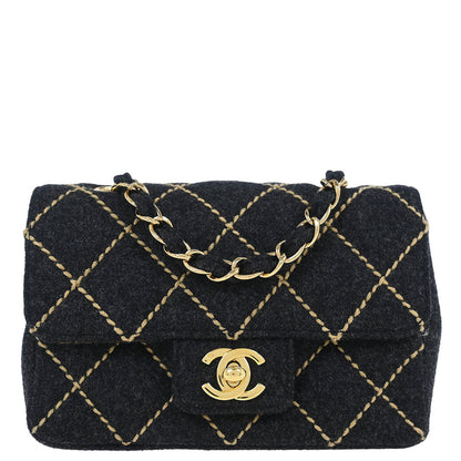 Chanel 2003-2004 Gray Wool Wild Stitch Shoulder Bag