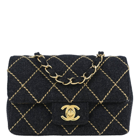 Chanel 2003-2004 Gray Wool Wild Stitch Shoulder Bag