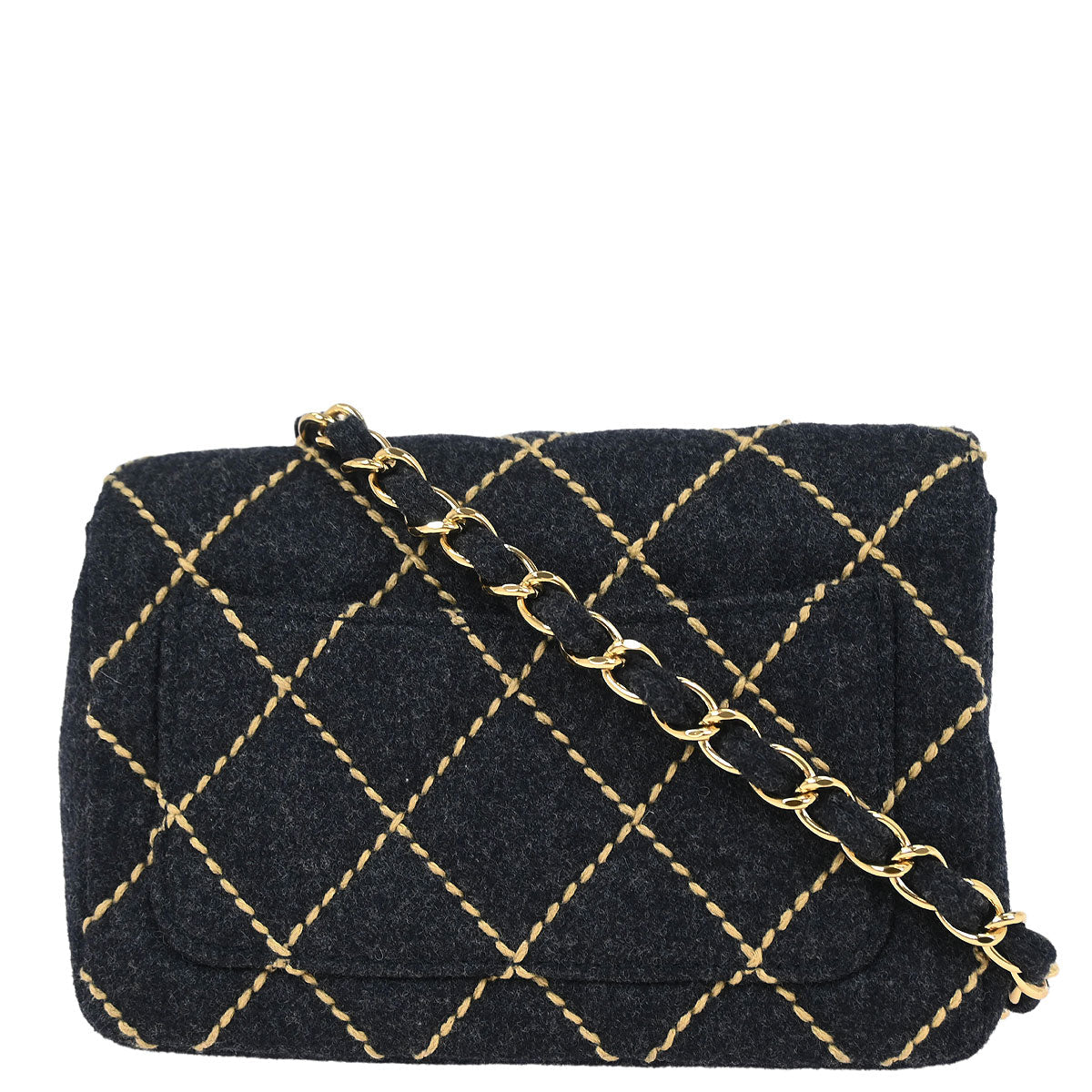 Chanel 2003-2004 Gray Wool Wild Stitch Shoulder Bag