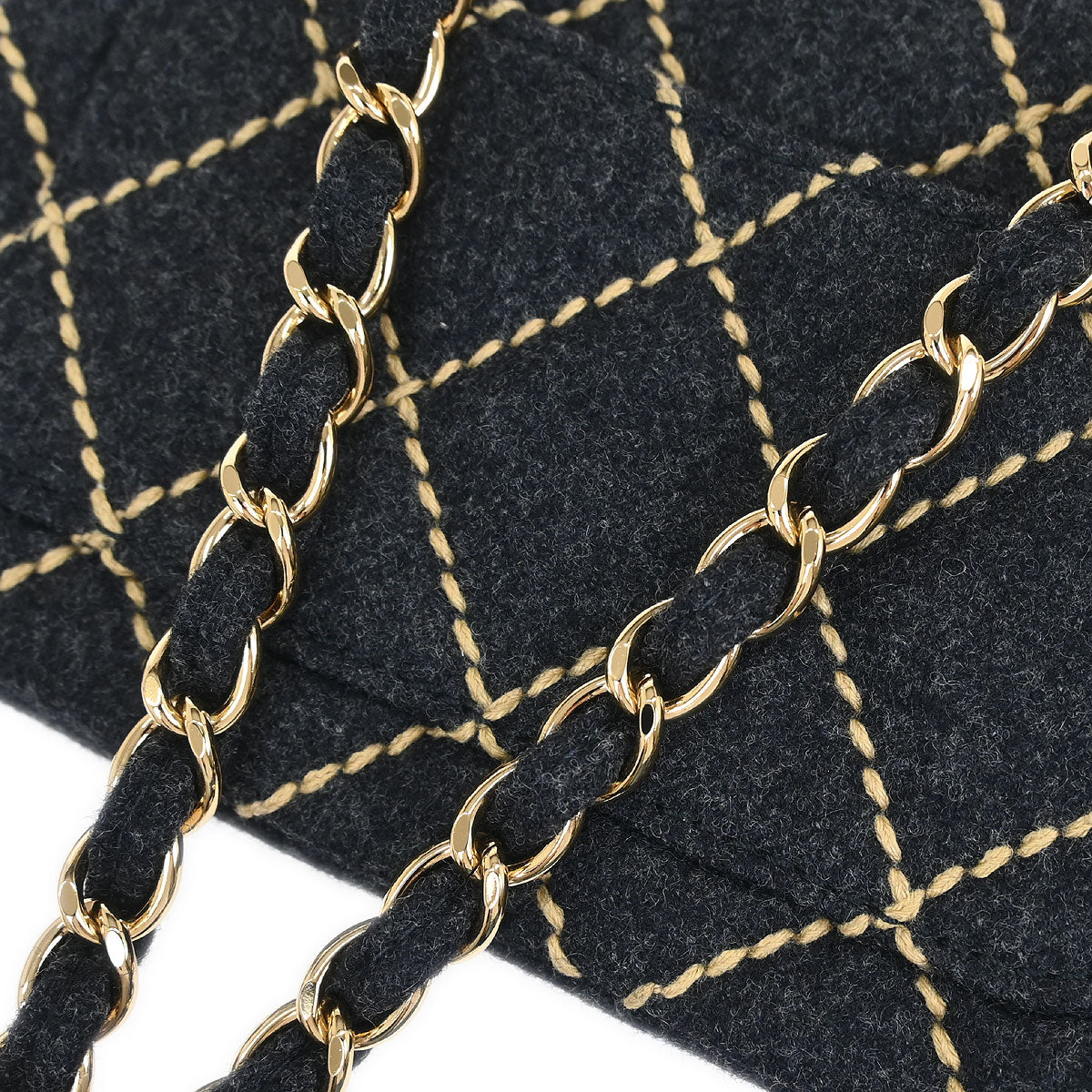 Chanel 2003-2004 Gray Wool Wild Stitch Shoulder Bag