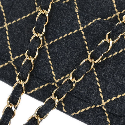 Chanel 2003-2004 Gray Wool Wild Stitch Shoulder Bag