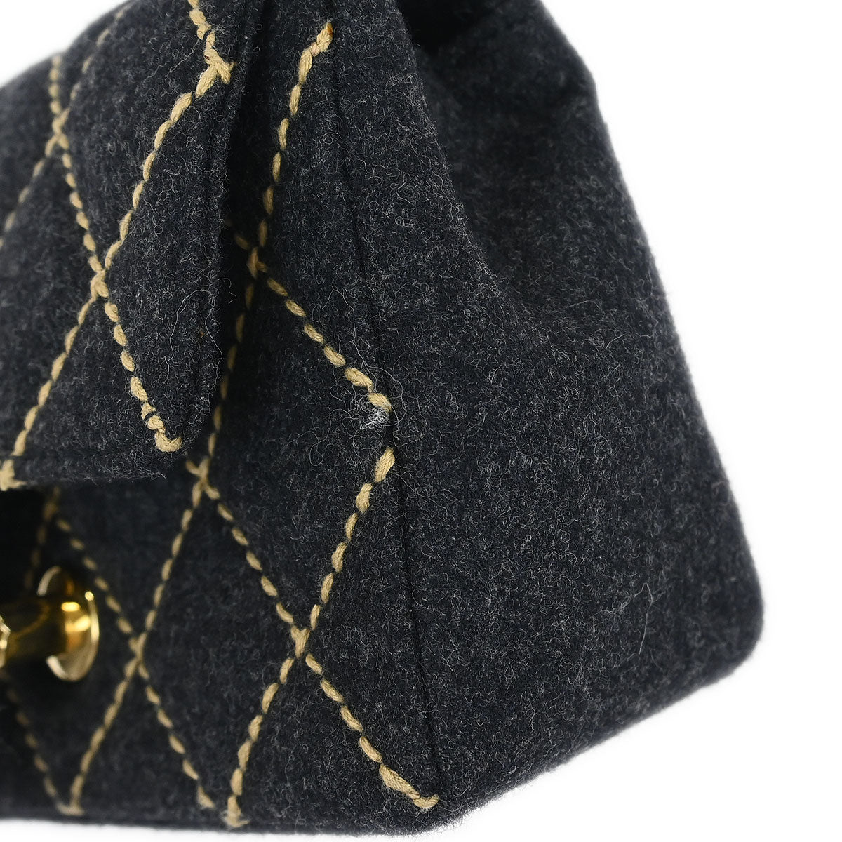 Chanel 2003-2004 Gray Wool Wild Stitch Shoulder Bag