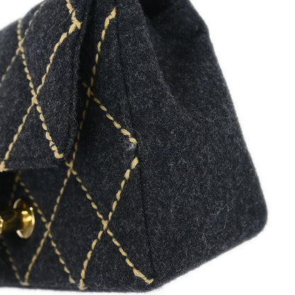 Chanel 2003-2004 Gray Wool Wild Stitch Shoulder Bag