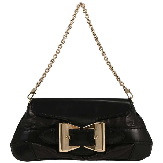 Gucci Black Leather Queen Chain Handbag