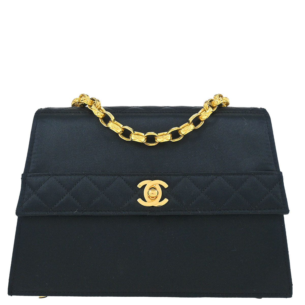 Chanel 1989-1991 Black Satin Shoulder Bag