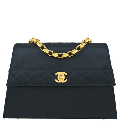 Chanel 1989-1991 Black Satin Shoulder Bag