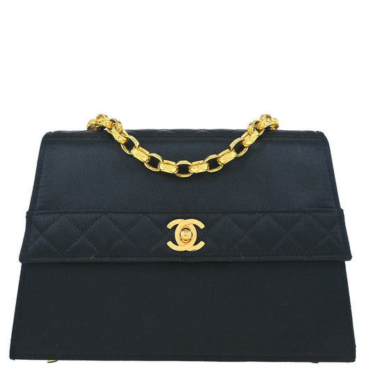 Chanel 1989-1991 Black Satin Shoulder Bag