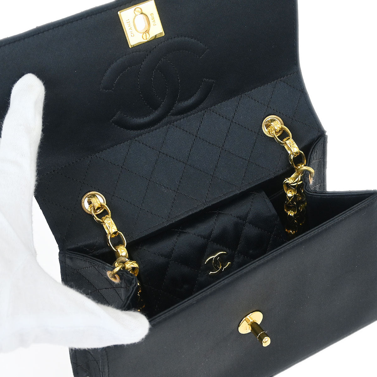 Chanel 1989-1991 Black Satin Shoulder Bag